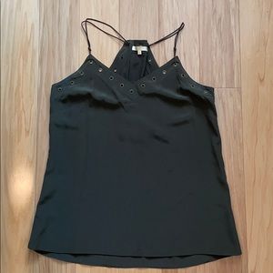 Olive tank top with grommet and tie detail